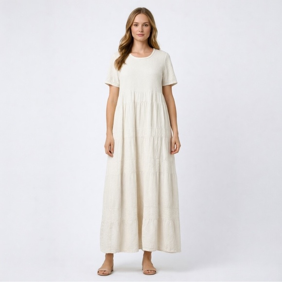 Dunes Dresses & Skirts - Vintage Dunes Textured Cotton Tiered Maxi Dress Size Medium Cream White